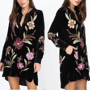 SOLD Johnny Was Silk Velvet Meriah Relaxed Trapunto Tunic Black Floral Dress XS